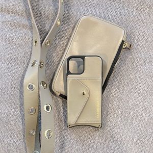 Three piece taupe and gold Bandolier set for iPhone 11 Pro